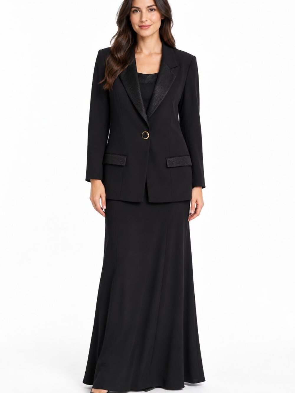 Vintage Lawrence Dress Stanley Sklar Black 2-Piece Blazer Dress Set Size 20